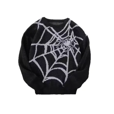 Men'S Fashion Casual Autumn Spider Web Pattern Jacquard Long-Sleeve Knitted Sweater