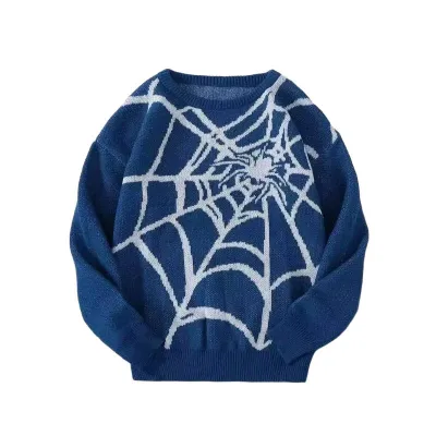 Men'S Fashion Casual Autumn Spider Web Pattern Jacquard Long-Sleeve Knitted Sweater