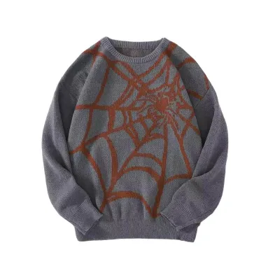 Men'S Fashion Casual Autumn Spider Web Pattern Jacquard Long-Sleeve Knitted Sweater