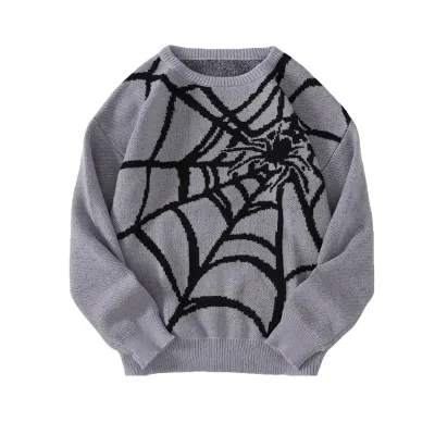 Men'S Fashion Casual Autumn Spider Web Pattern Jacquard Long-Sleeve Knitted Sweater
