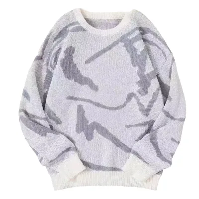 Men Fashion Casual Autumn And Winter Jacquard Round Neck Long Sleeve Loose Sweater
