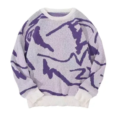 Men Fashion Casual Autumn And Winter Jacquard Round Neck Long Sleeve Loose Sweater