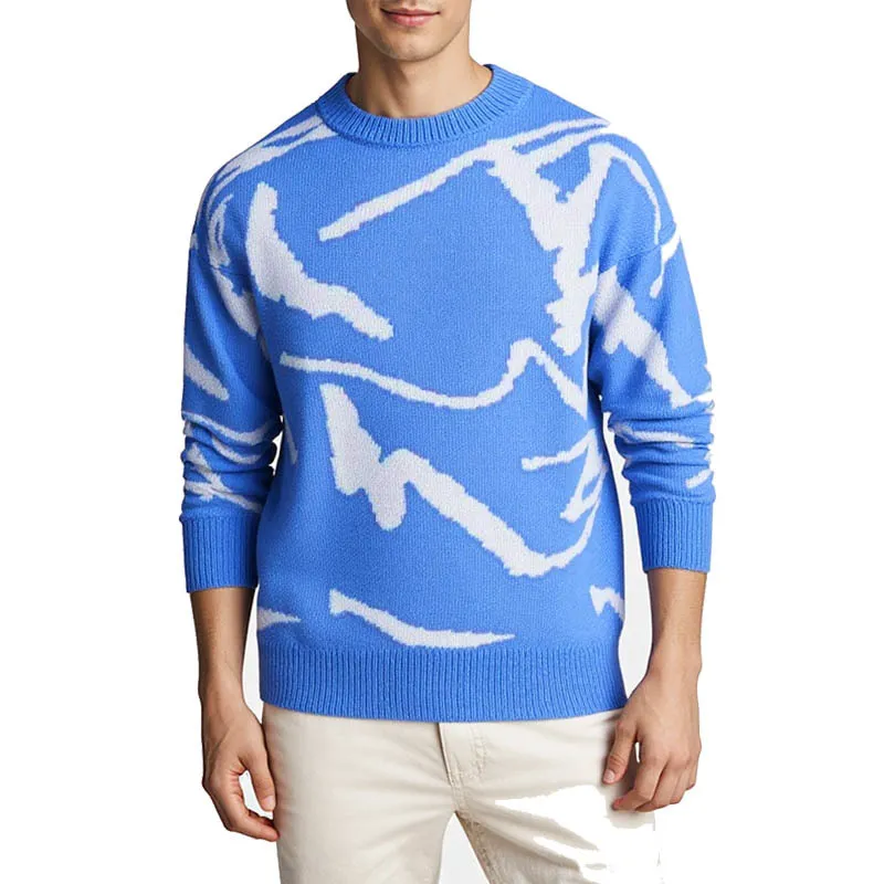Men Fashion Casual Autumn And Winter Jacquard Round Neck Long Sleeve Loose Sweater