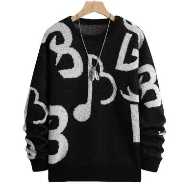 Men'S Fashion Casual Autumn Jacquard Round Neck Long-Sleeve Loose Knitted Sweater