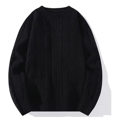 Men Fashion Casual Autumn And Winter Solid Color Twist Knitted Jacquard Long-Sleeve Sweater