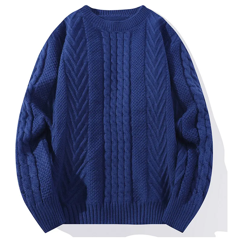 Men Fashion Casual Autumn And Winter Solid Color Twist Knitted Jacquard Long-Sleeve Sweater