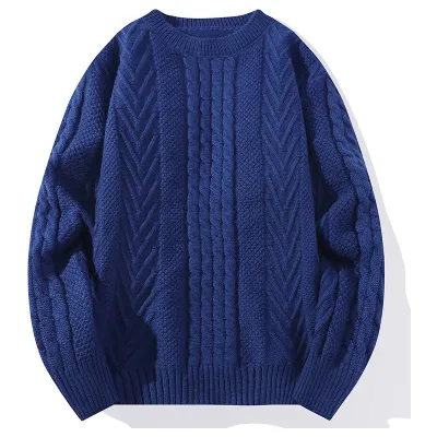 Men Fashion Casual Autumn And Winter Solid Color Twist Knitted Jacquard Long-Sleeve Sweater