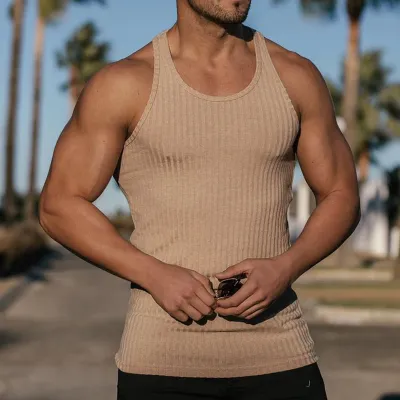 Men’S Fashion Casual Summer Breathable Vertical-Striped Sleeveless Tank Top