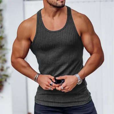 Men’S Fashion Casual Summer Breathable Vertical-Striped Sleeveless Tank Top