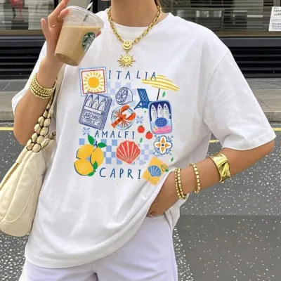 Women Casual Lemon Print Short Sleeve T-Shirt