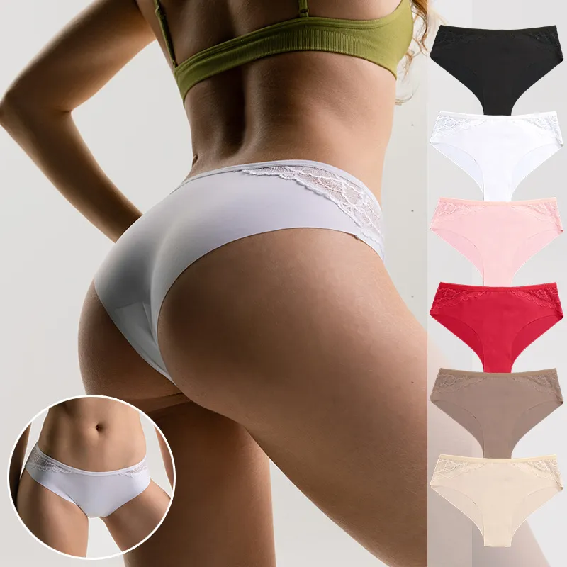 Women Fashion Sexy Solid Color Lace Traceless Low-Waist Underwear