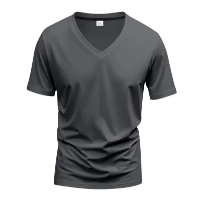 Men'S Fashion Casual Simple Summer Solid Color V-Neck Short-Sleeve Quick-Drying T-Shirt