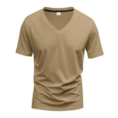 Men'S Fashion Casual Simple Summer Solid Color V-Neck Short-Sleeve Quick-Drying T-Shirt