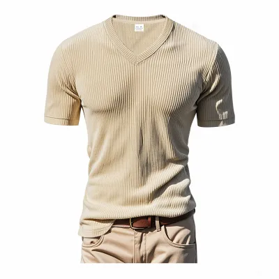 Men'S Fashion Casual Summer Solid Color V-Neck Short Sleeve Loose T-Shirt