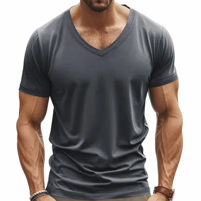 Men'S Fashion Casual Summer Solid Color Quick-Drying Breathable Loose Short Sleeve T-Shirt