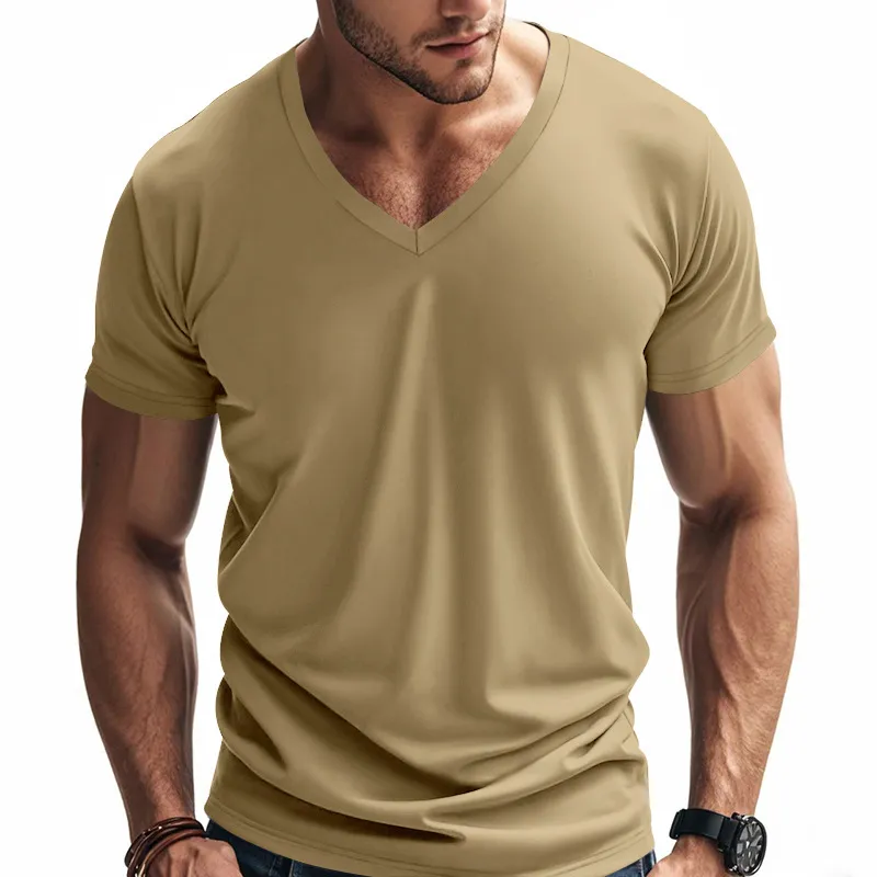 Men'S Fashion Casual Summer Solid Color Quick-Drying Breathable Loose Short Sleeve T-Shirt