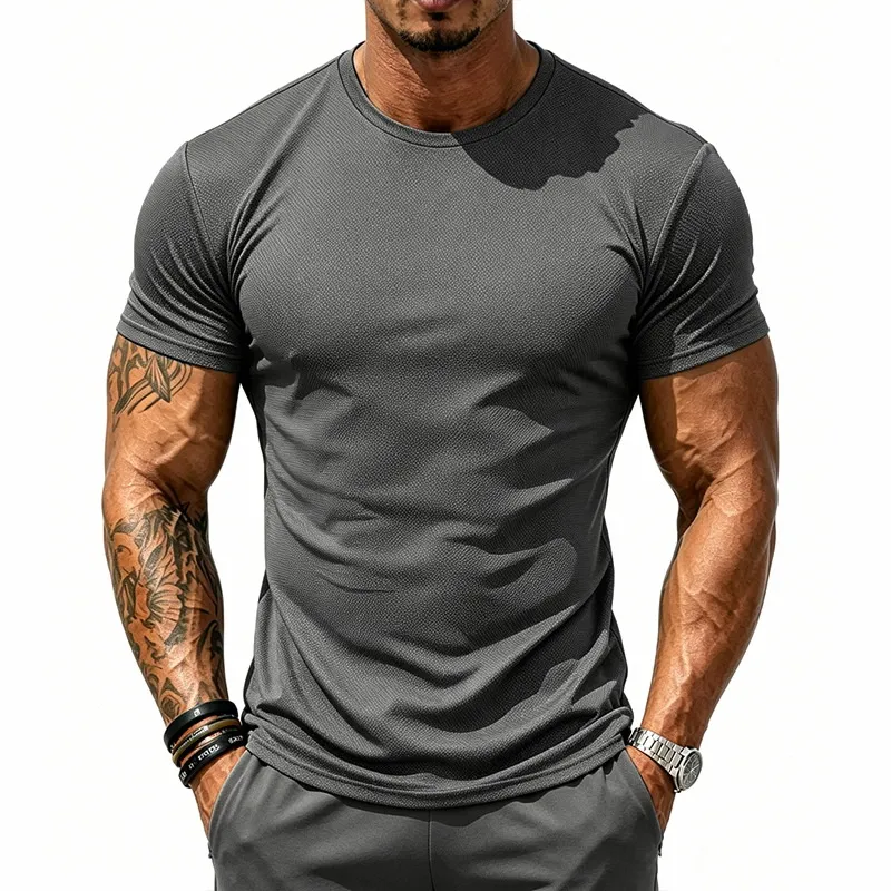 Men'S Fashion Casual Summer Solid Color Mesh Quick-Drying Breathable Short-Sleeve T-Shirt