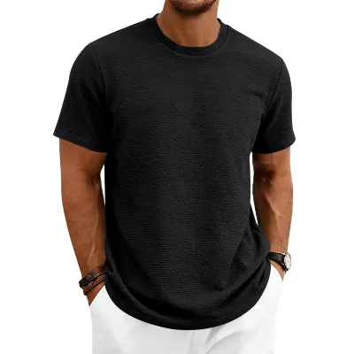 Men'S Fashion Casual Summer Solid Color Texture Short Sleeve T-Shirt