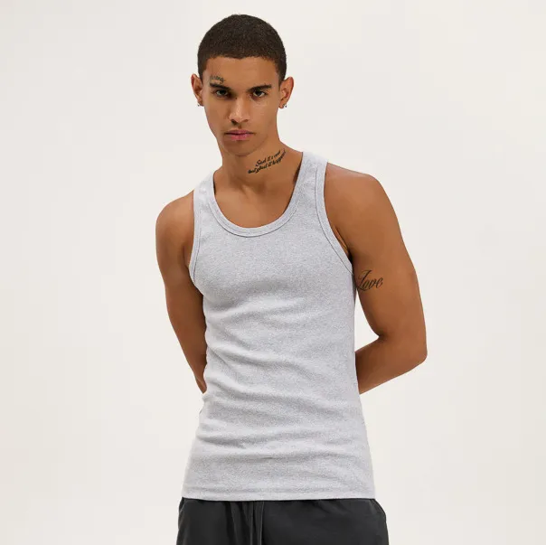 Men'S  fashion casual summer solid color Threaded Slim Fit tank top
