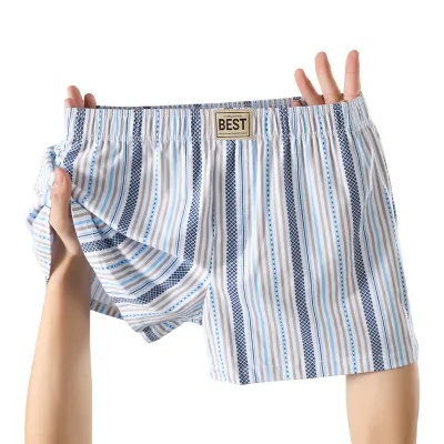 Men Fashion Casual Stripe Cotton Loose Summer Breathable Boxer Shorts Underwear
