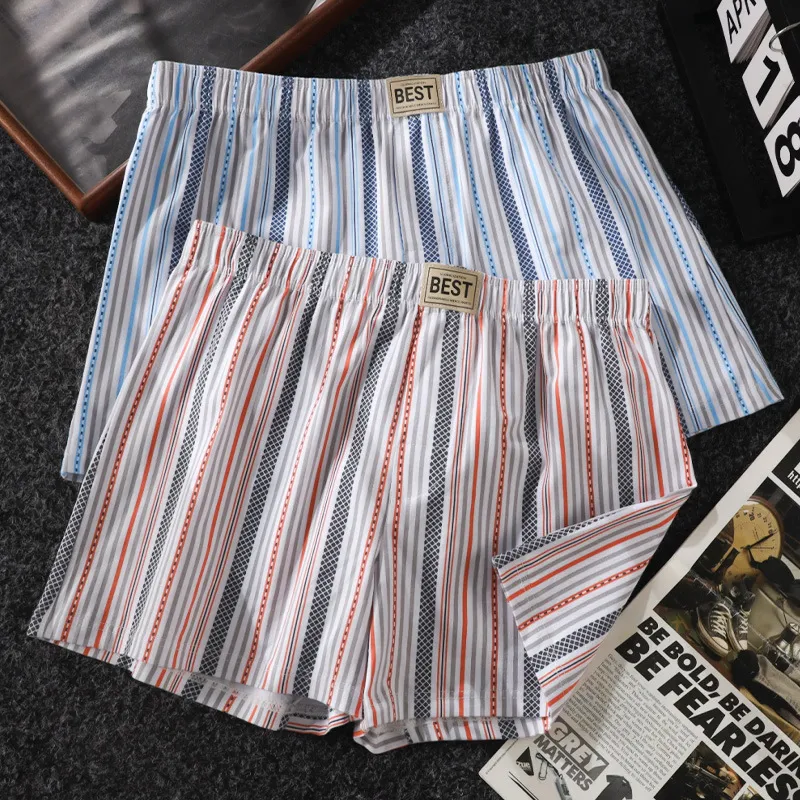 Men Fashion Casual Stripe Cotton Loose Summer Breathable Boxer Shorts Underwear