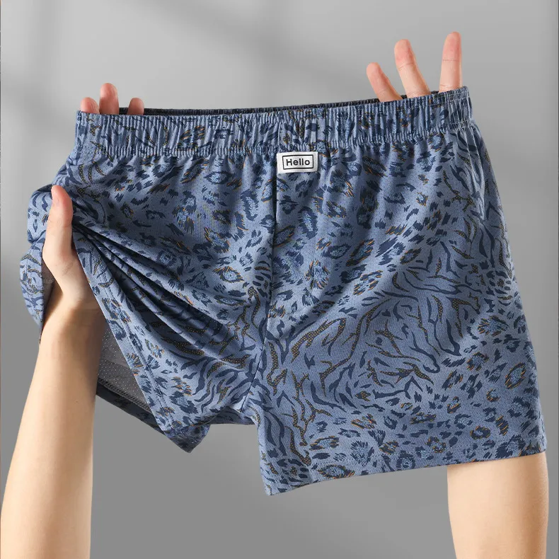Men Fashion Casual Printed Ice Silk Summer Breathable Loose Boxer Shorts Underwear