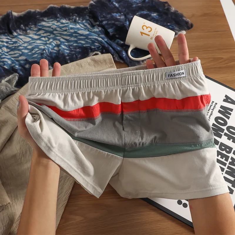 Men'S Fashion Casual Color-Matching Cotton Loose Boxer Shorts Underwear