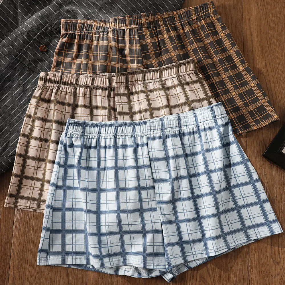 Men'S Fashion Casual Plaid Loose Comfortable Cotton Loose Boxer Shorts Underwear