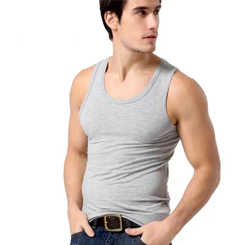 Men'S Fashion Casual Summer Solid Color Slim-Fit Round Neck Tank Top