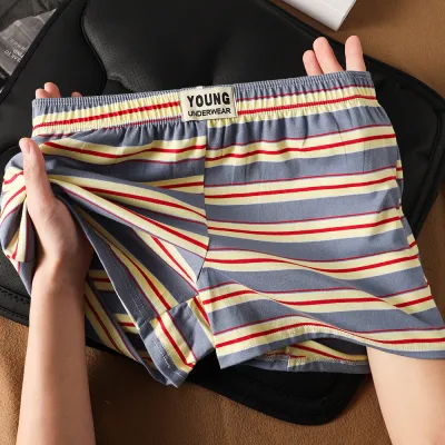 Men'S Fashion Casual Cotton Stripe Breathable Soft And Comfortable Loose Boxer Shorts Underwear
