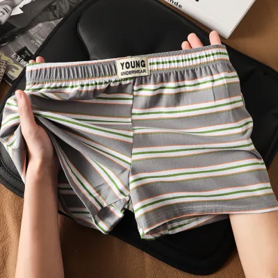 Men'S Fashion Casual Cotton Stripe Breathable Soft And Comfortable Loose Boxer Shorts Underwear