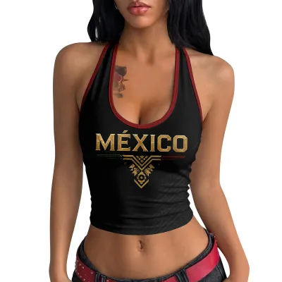 Women Sexy Alphabet Print Neck Crop Top