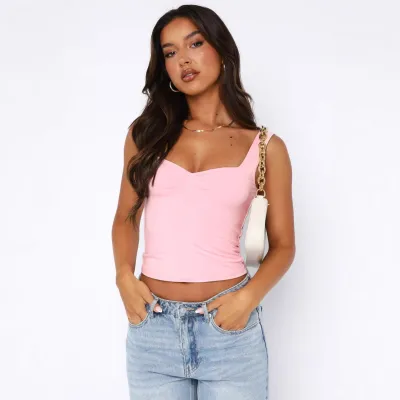 Women Fashion Solid Color Square Collar Cropped Top