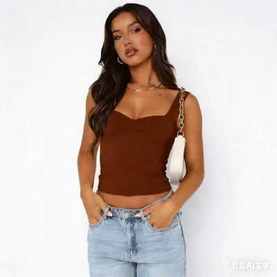 Women Fashion Solid Color Square Collar Cropped Top