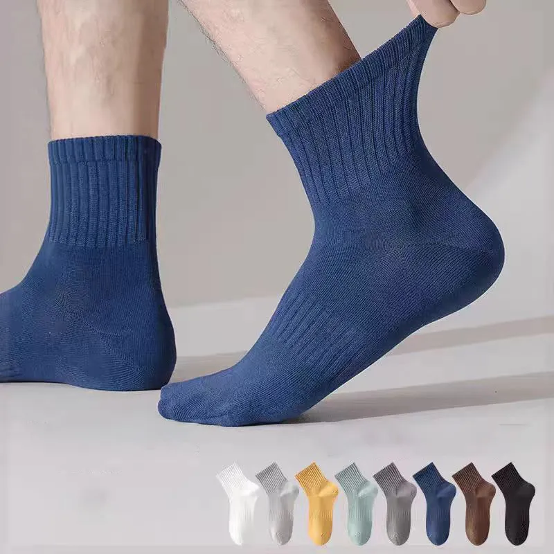 Men'S Fashion Simple Solid Color Autumn And Winter Cotton Breathable Tube Socks