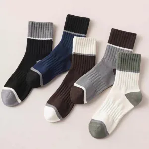 Men'S Fashion Middle Tube Contrast Color Stripe Absorbing Breathable Non-Slip Socks