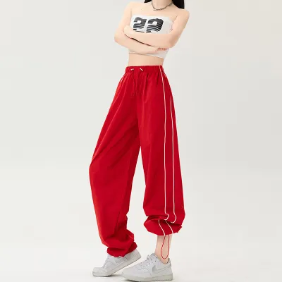 Women Fashion Casual Quick-Drying Drawstring Straight Leg Pants