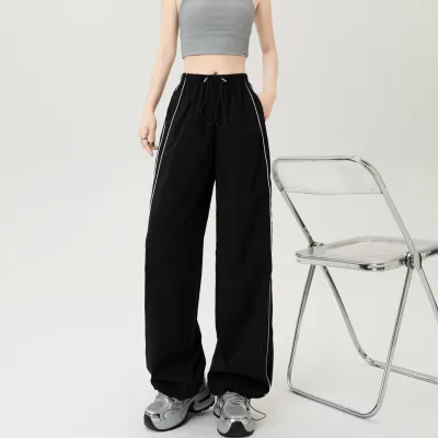 Women Fashion Casual Quick-Drying Drawstring Straight Leg Pants