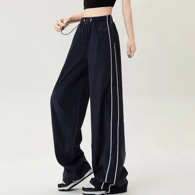 Women Fashion Casual Quick-Drying Drawstring Straight Leg Pants