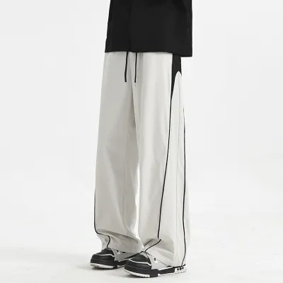 Men'S Fashion Casual Stitching Ice Silk Pants