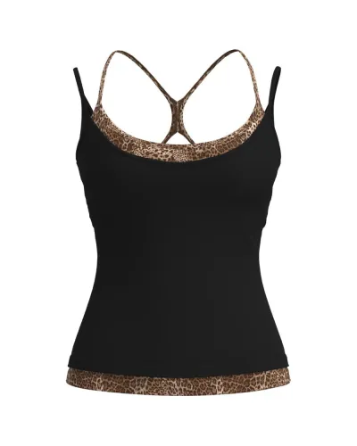 Women Fashion Leopard Stitching Slim-Fit Yoga Camisole