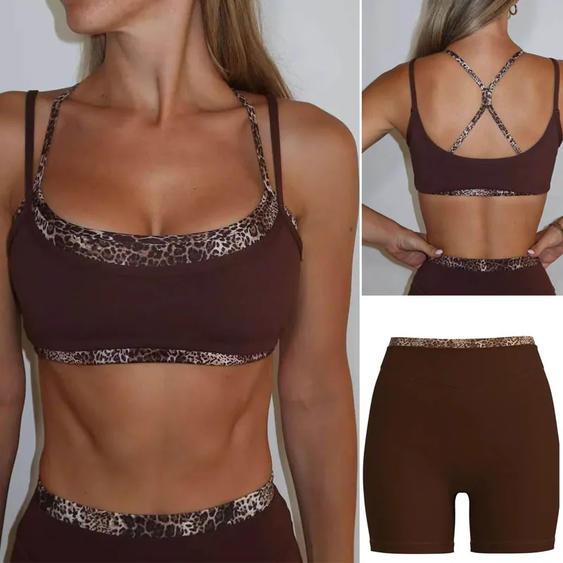 Women Fashion Contrast Color Quick-Drying Bra With Chest Pad High Waist Tight Shorts Yoga Two-Piece Set