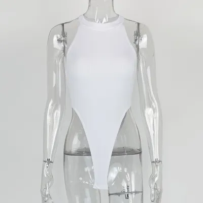 Women Fashion Sexy Summer Solid Color Sleeveless Hanging Neck Slim-Fit Bodysuits