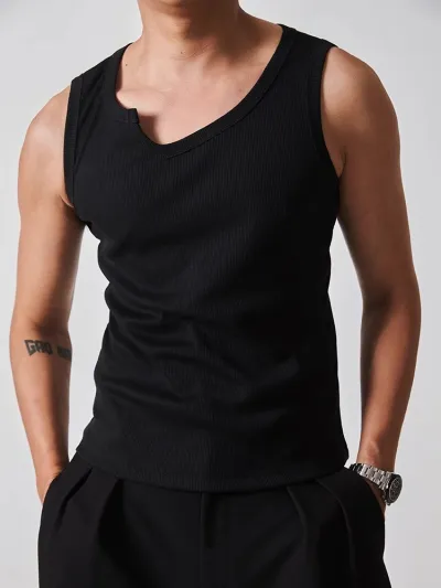 Men'S Fashion Casual Summer Solid Color Irregular Sleeveless Tank Top
