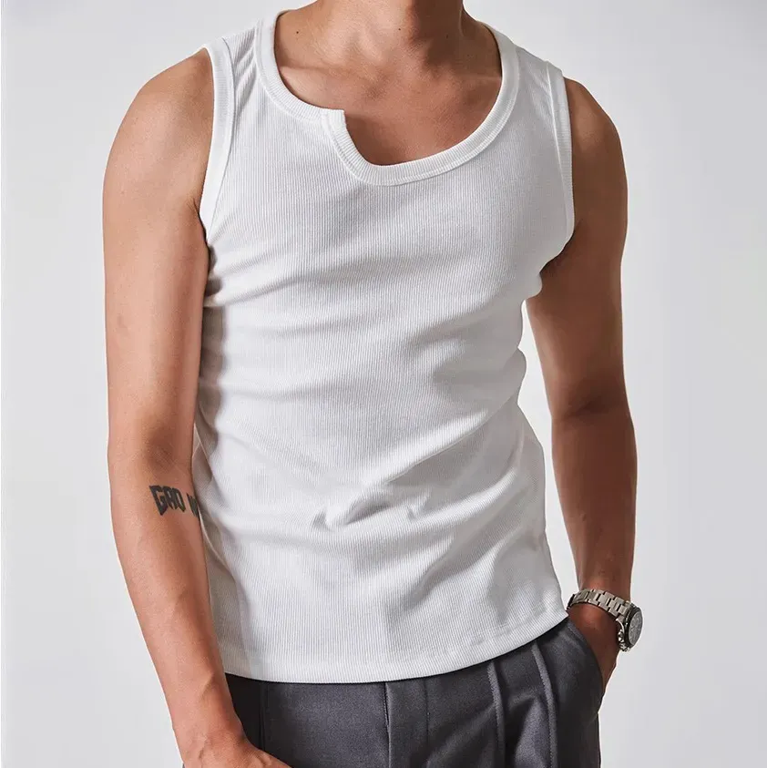 Men'S Fashion Casual Summer Solid Color Irregular Sleeveless Tank Top