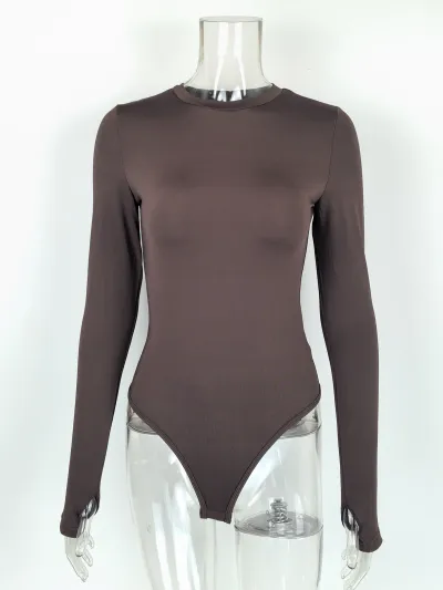 Women Fashion Autumn And Winter Solid Color Long Sleeve Tights Bodysuits