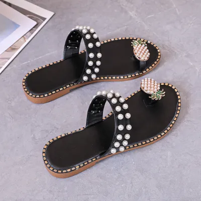 Women'S Fashion Casual Pearl Pineapple Flat Flip Flops Slippers
