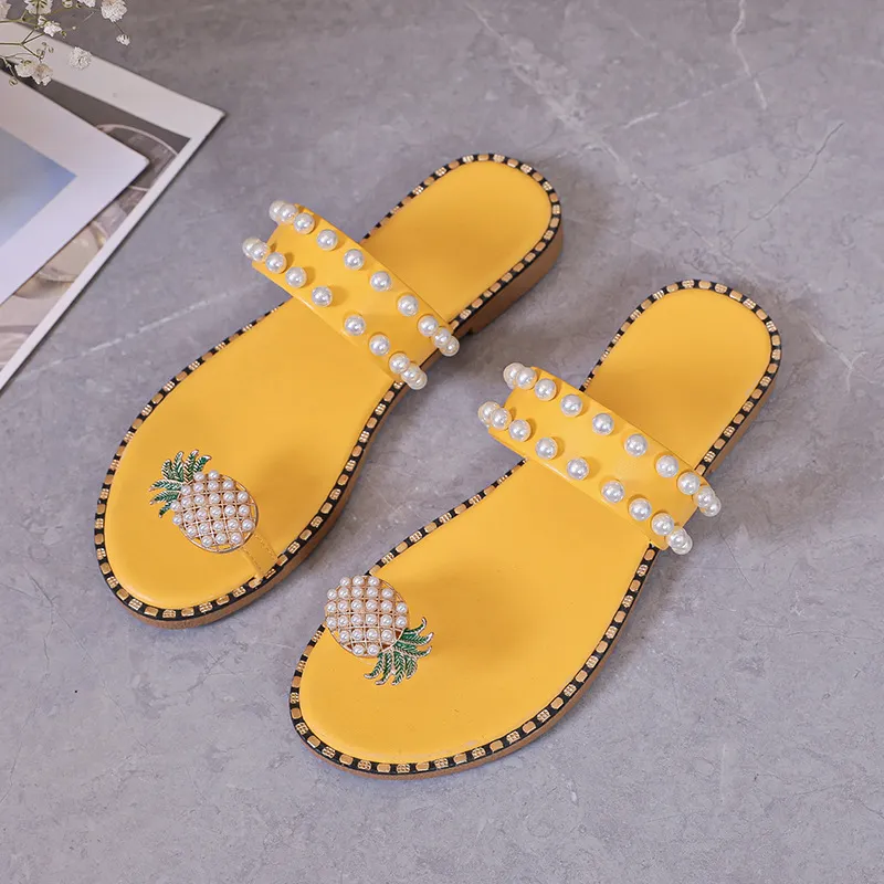 Women'S Fashion Casual Pearl Pineapple Flat Flip Flops Slippers