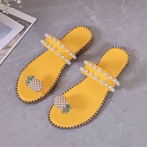Women'S Fashion Casual Pearl Pineapple Flat Flip Flops Slippers