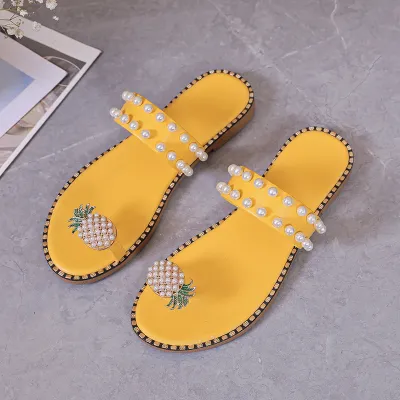 Women'S Fashion Casual Pearl Pineapple Flat Flip Flops Slippers